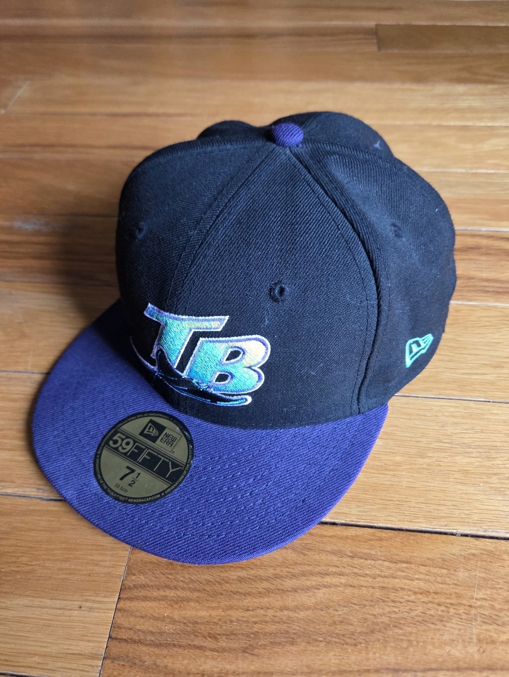 New Era Black and Purple Tampa Bay TB Fitted 100% Wool -Hat Size 7 1/2
